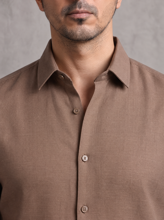 Mocha Brown Linen Blend Shirt