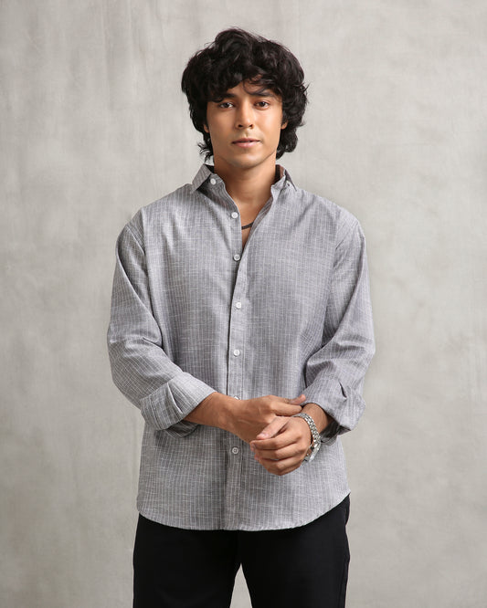 Grey Stripes Linen Blend Shirt