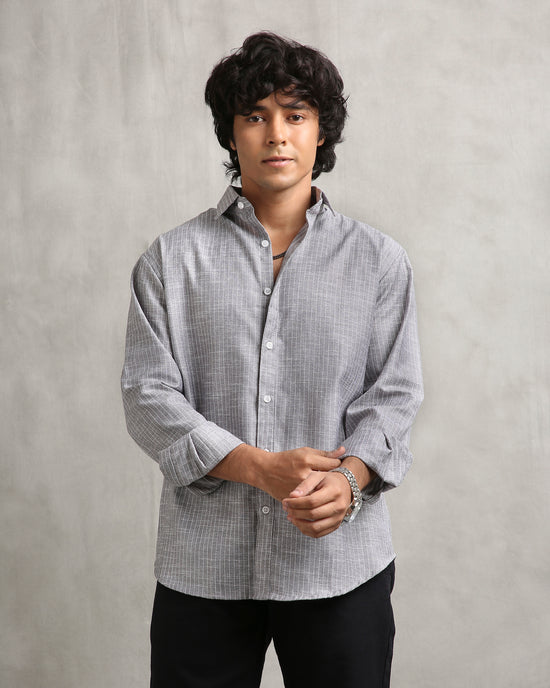 Grey Stripes Linen Blend Shirt