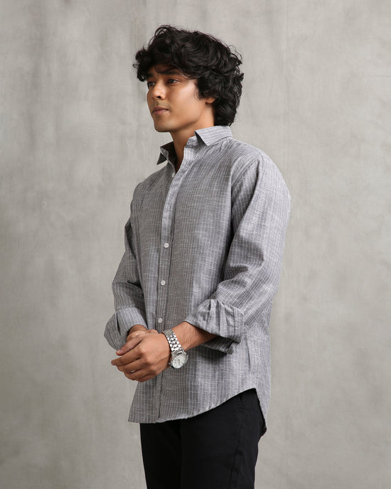Grey Stripes Linen Blend Shirt