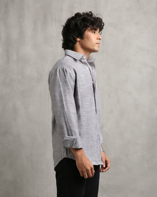 Grey Stripes Linen Blend Shirt