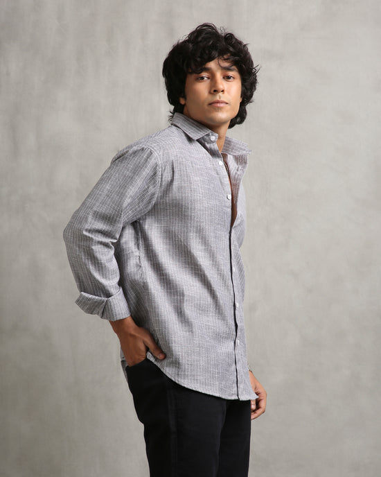 Grey Stripes Linen Blend Shirt