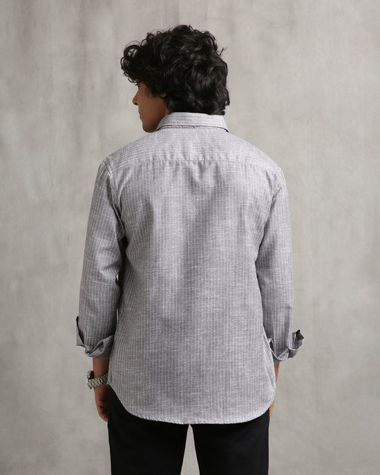 Grey Stripes Linen Blend Shirt