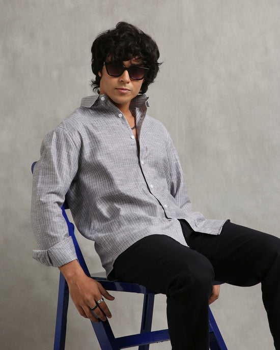 Grey Stripes Linen Blend Shirt