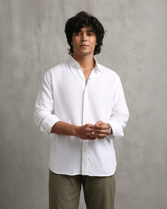 White Linen Blend Shirt