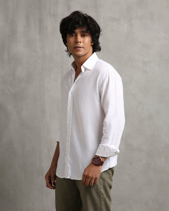 White Linen Blend Shirt