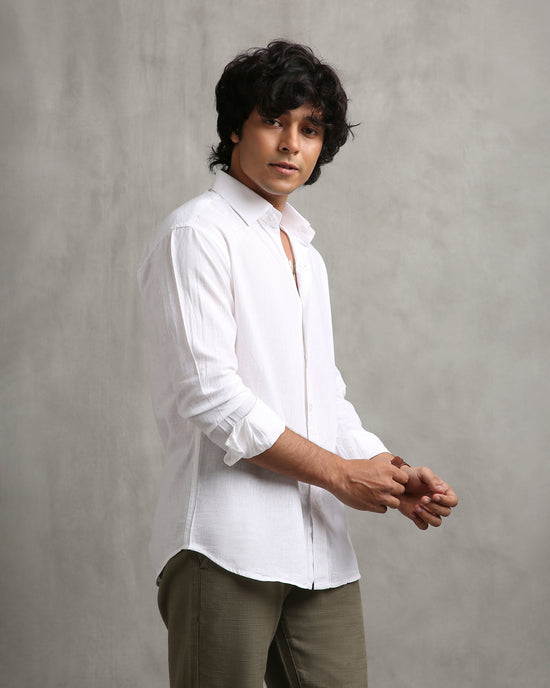 White Linen Blend Shirt