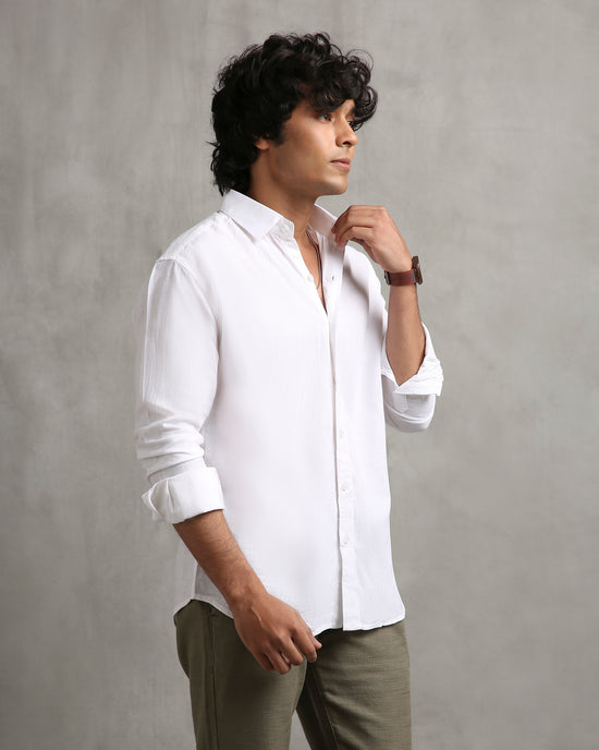 White Linen Blend Shirt