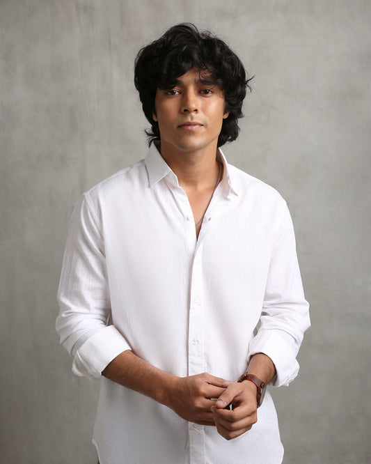 White Linen Blend Shirt