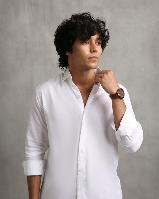 White Linen Blend Shirt