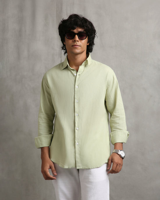 Green Linen Blend Shirt