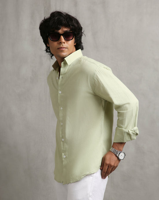Green Linen Blend Shirt