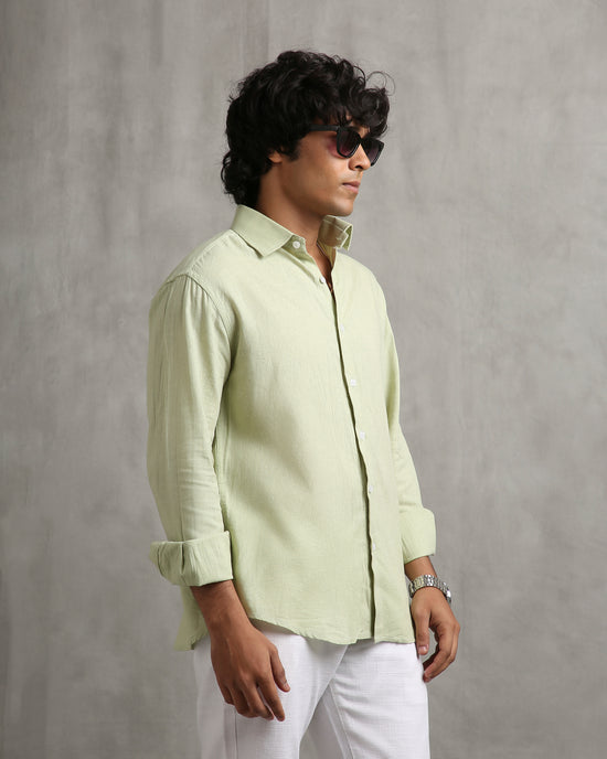 Green Linen Blend Shirt