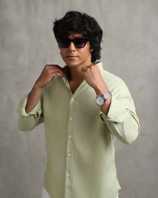 Green Linen Blend Shirt