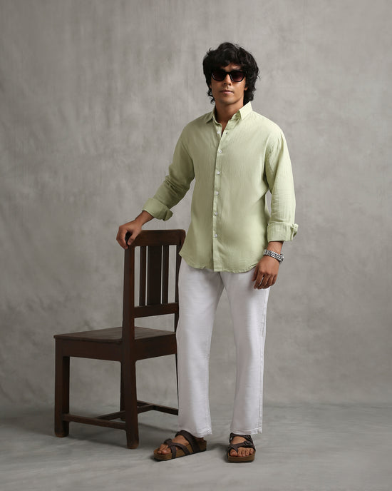Green Linen Blend Shirt