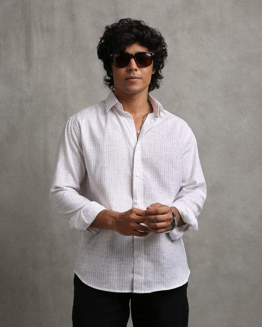 White Stripes Linen Blend Shirt