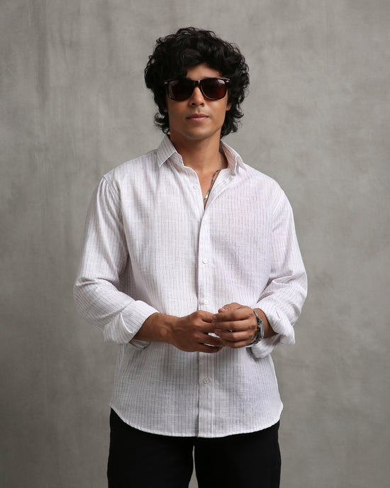 White Stripes Linen Blend Shirt