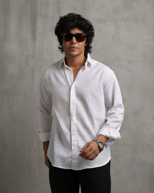 White Stripes Linen Blend Shirt