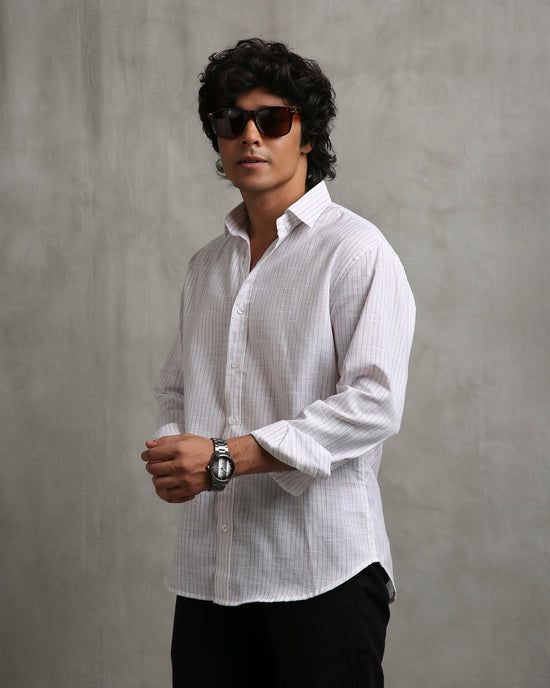White Stripes Linen Blend Shirt