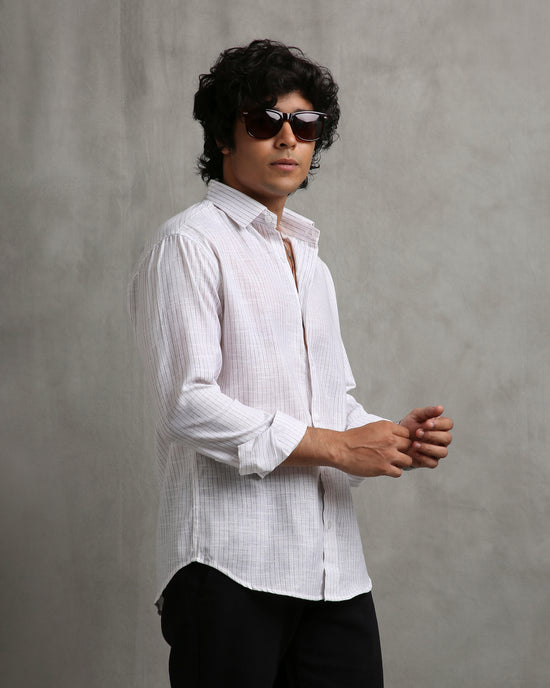 White Stripes Linen Blend Shirt