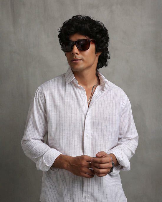 White Stripes Linen Blend Shirt