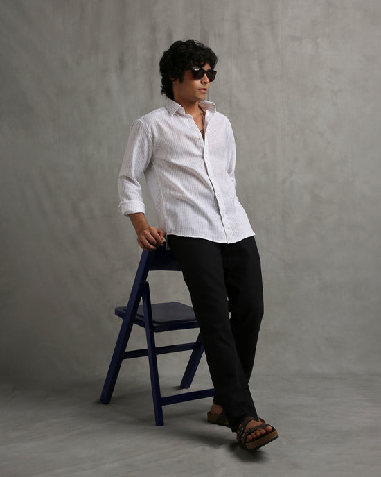 White Stripes Linen Blend Shirt