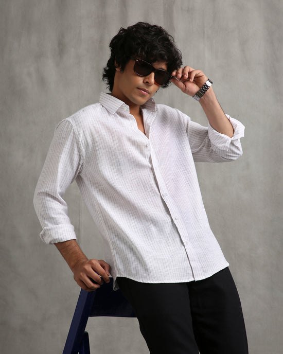 White Stripes Linen Blend Shirt