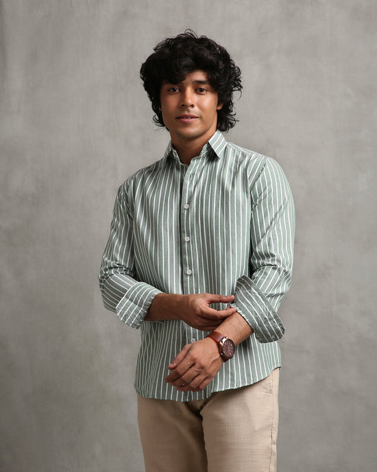 Olive Oxford Stripe Shirt