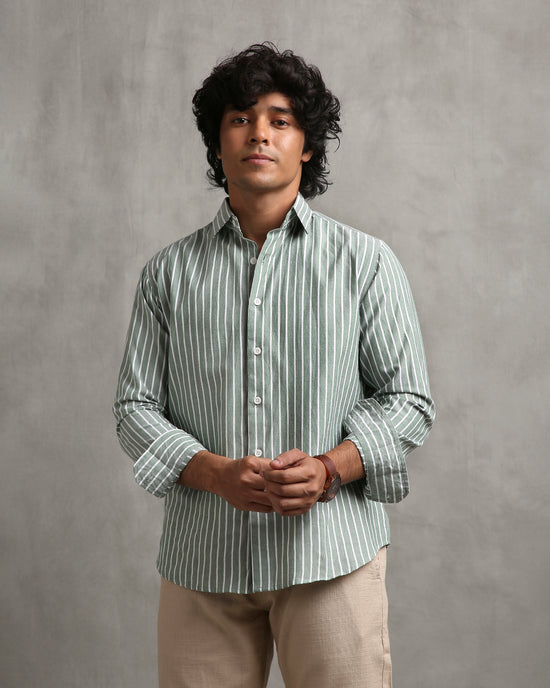 Olive Oxford Stripe Shirt