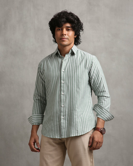 Olive Oxford Stripe Shirt