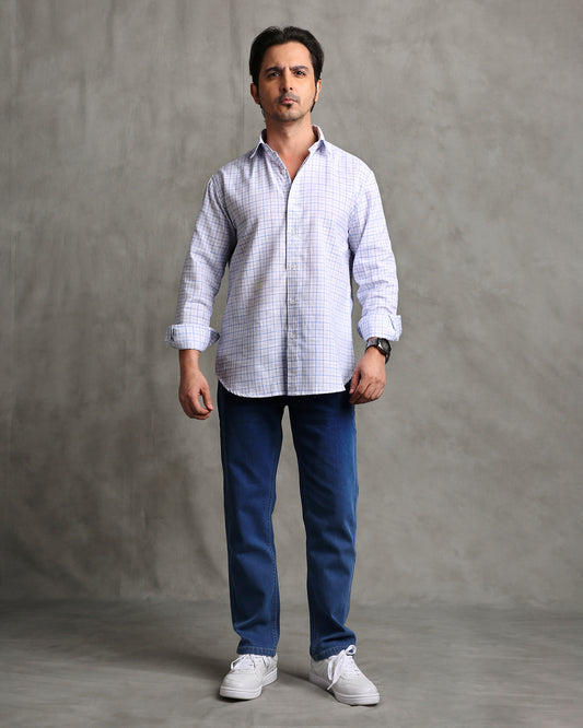 White Checks Linen Blend Shirt