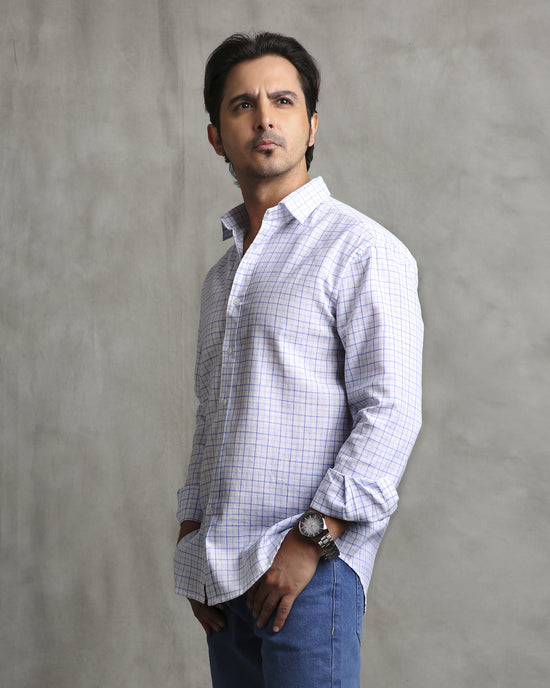 White Checks Linen Blend Shirt