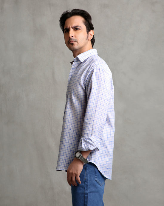 White Checks Linen Blend Shirt