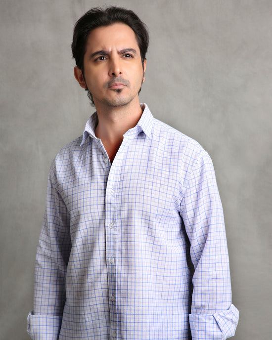 White Checks Linen Blend Shirt