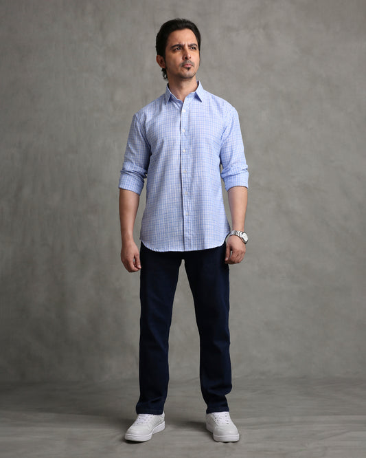 Blue Checks Linen Blend Shirt