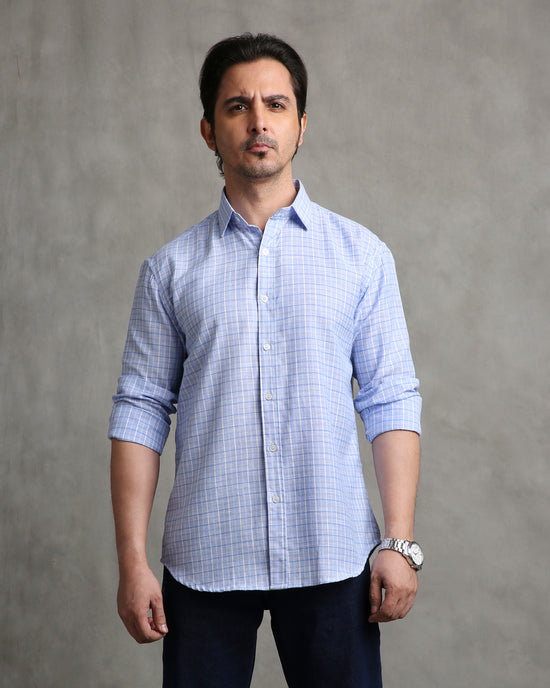 Blue Checks Linen Blend Shirt