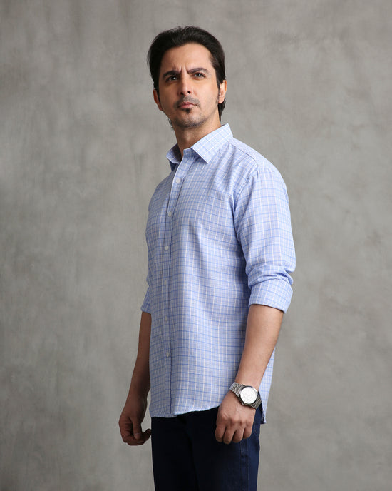 Blue Checks Linen Blend Shirt