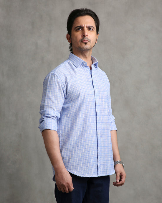 Blue Checks Linen Blend Shirt