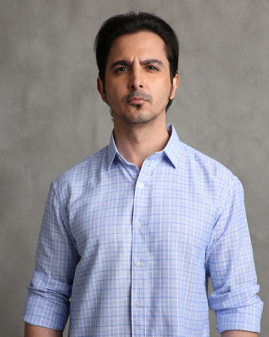 Blue Checks Linen Blend Shirt