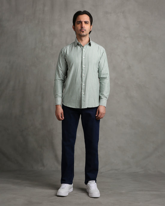 Olive Oxford Stripe Shirt