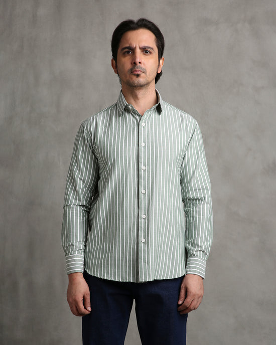 Olive Oxford Stripe Shirt