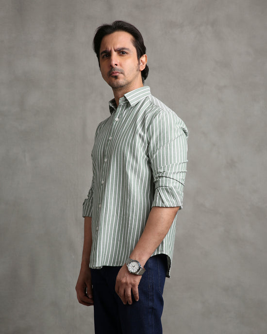 Olive Oxford Stripe Shirt