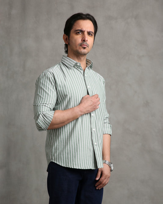 Olive Oxford Stripe Shirt