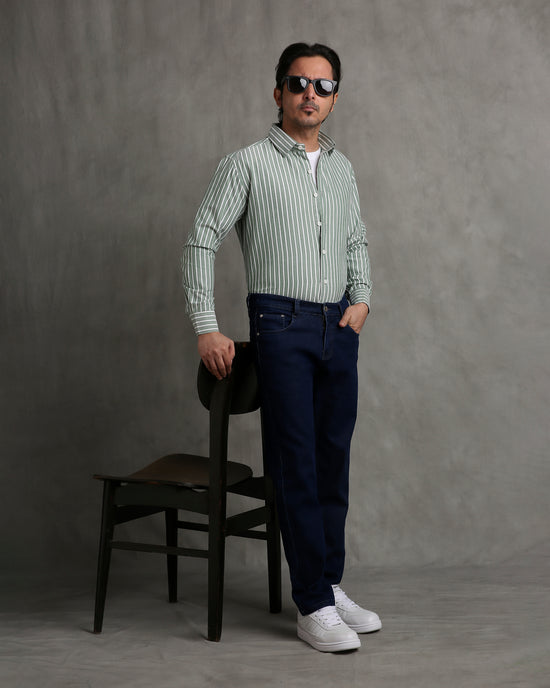 Olive Oxford Stripe Shirt