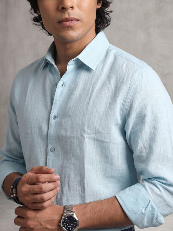 Sea Blue Linen Blend Shirt
