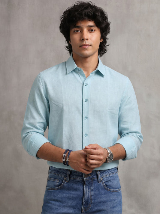 Sea Blue Linen Blend Shirt