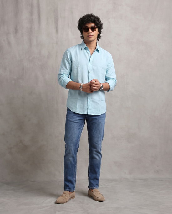 Sea Blue Linen Blend Shirt