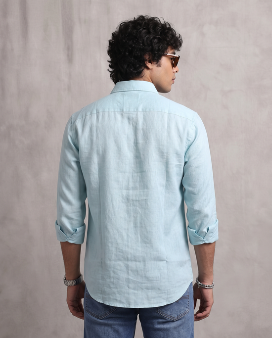Sea Blue Linen Blend Shirt