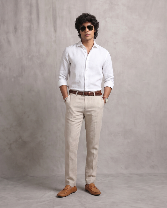 White Linen Blend Shirt