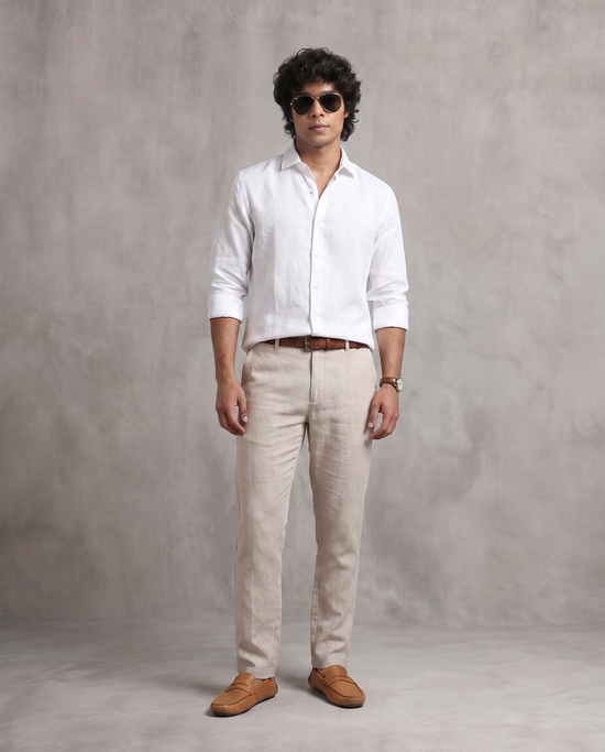 White Linen Blend Shirt